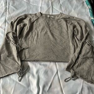 Love Tree Gray Cropped Top with Sleeve Ties